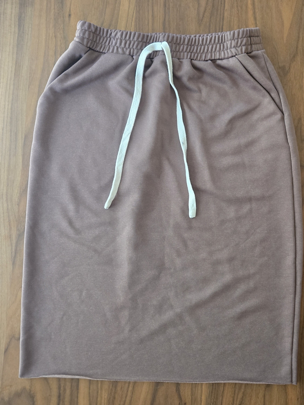 Athleisure Soft Knit Drawstring Midi Skirt Cocoa Taupe Streetwear L